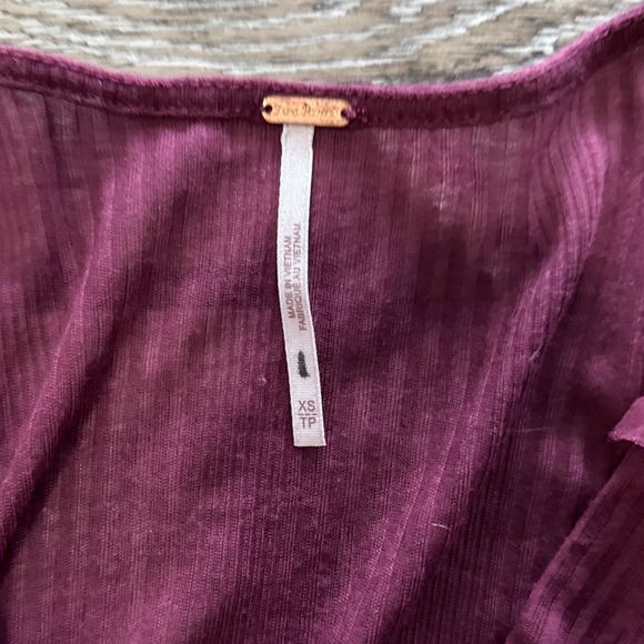 Free People Burgundy Day Dreaming Babydoll Boho Ruffle Top XS Sheer Romantic - Picture 6 of 10